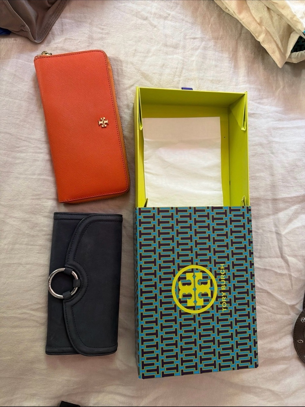 Tory Burch Orange Zip-Around Wallet with Gold Logo